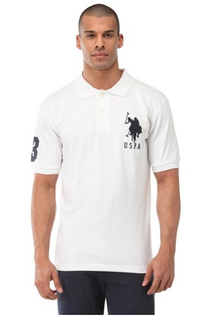חולצת פולו יו אס פולו לבן לוגו כחול סוס גדול - Classic fit