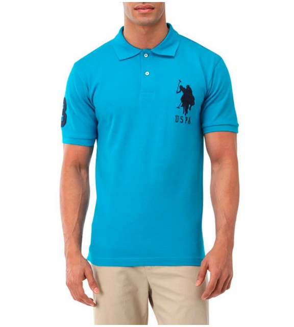 חולצת פולו יו אס פולו תכלת לוגו כחול סוס גדול - Classic fit