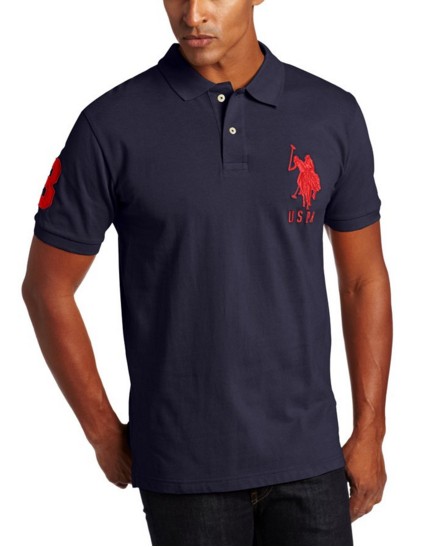 חולצת פולו יו אס פולו כחול כהה לוגו אדום סוס גדול - Classic fit