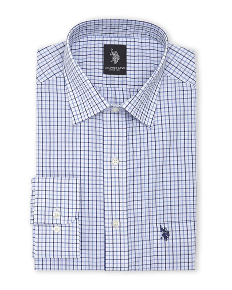 חולצה מכופתרת יו אס פולו משובץ כחול / תכלת - Classic fit