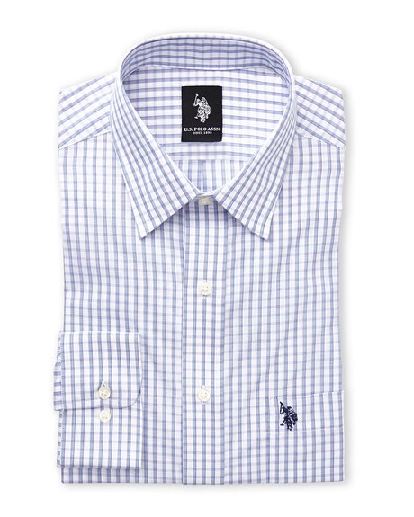 חולצה מכופתרת יו אס פולו משובץ לבן / סגול בהיר - Classic fit