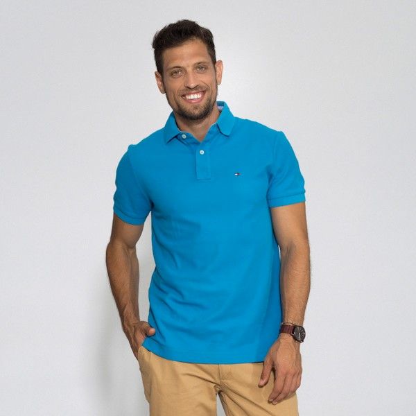חולצת פולו טומי הילפיגר כחול ים - Custom fit