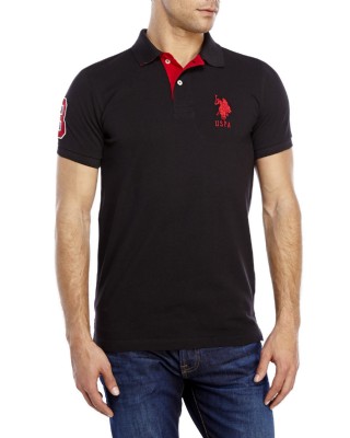 חולצת פולו יו אס פולו שחור לוגו סוס אדום בינוני - Slim fit