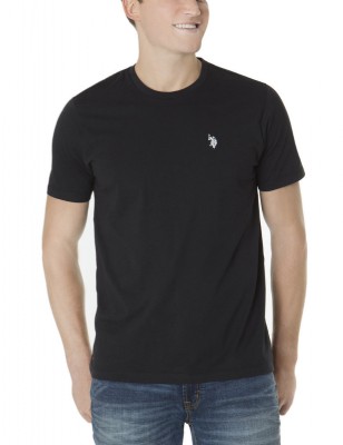 חולצת טישרט יו אס פולו שחור חלק - Classic fit