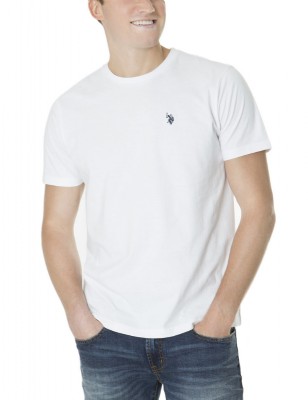 חולצת טישרט יו אס פולו לבנה חלקה - Classic fit