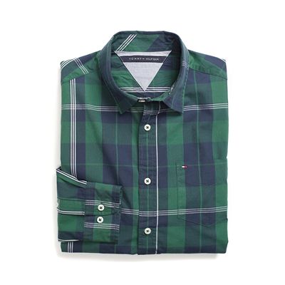 חולצה מכופתרת טומי הילפיגר משובץ ירוק / כחול - Custom fit
